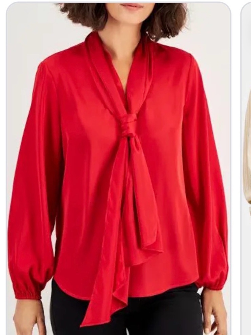 Bar III Red Tie-Neck Satin Blouse